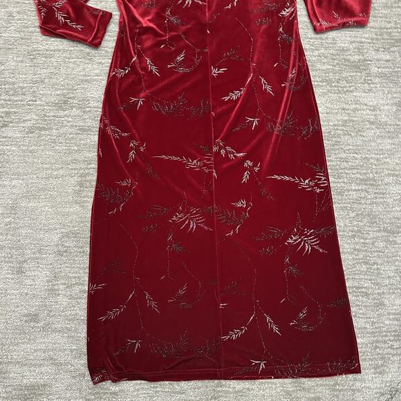 Vintage KC Spencer Dress Womens Petite M Red Velvet Maxi Evening Holiday 90s - Picture 6 of 11
